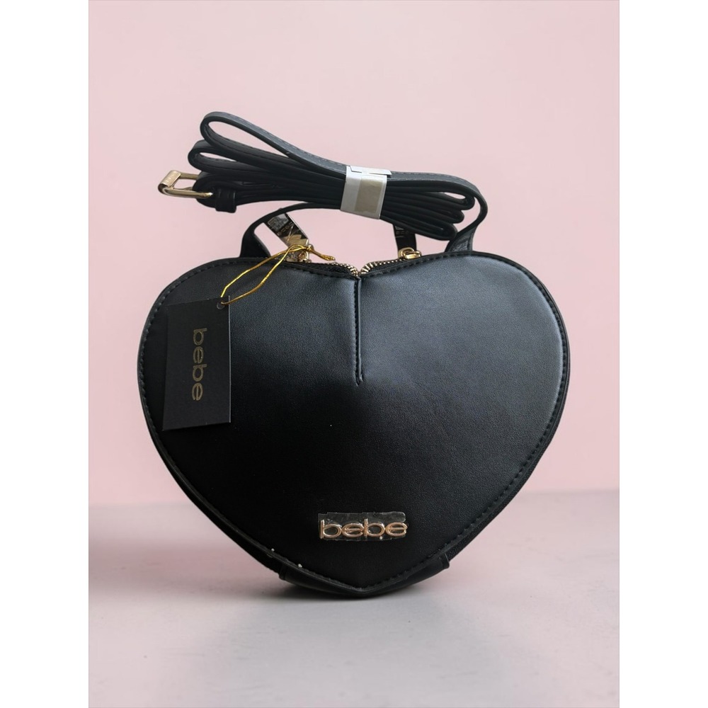 Bebe Malou Black Heart Crossbody Bag Gold Hardware Novelty Purse NEW